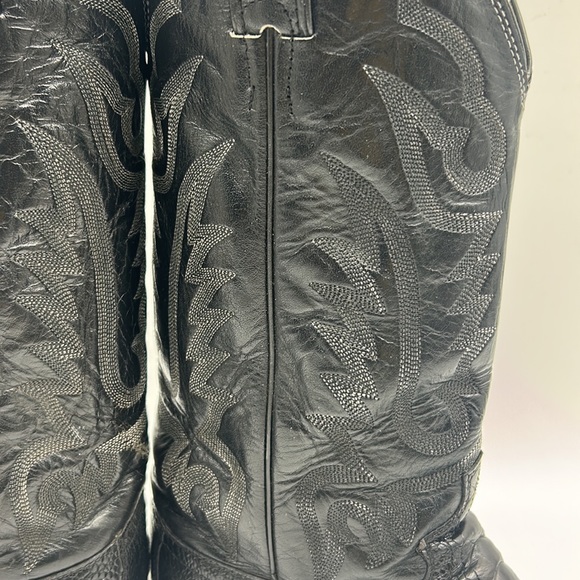 JUSTIN BOOTS MENS SIZE 9.5 ANIMAL SKIN LEATHER COWBOY BLACK BOOT MADE IN USA - Picture 6 of 12
